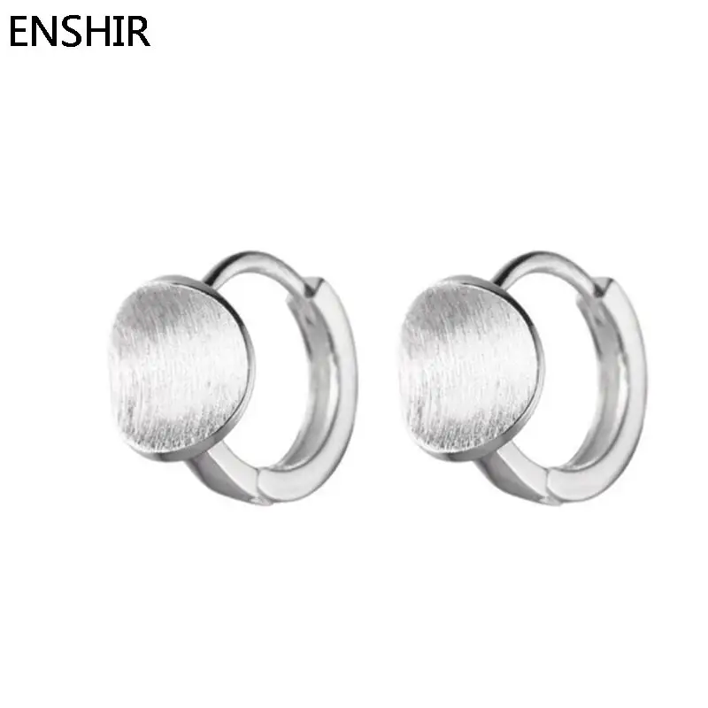 ENSHIR Geometric Drawing Round Frosted Small Disc Hoop Earrings for Women Exquisite Silver Color Huggies pulseras Wholesale