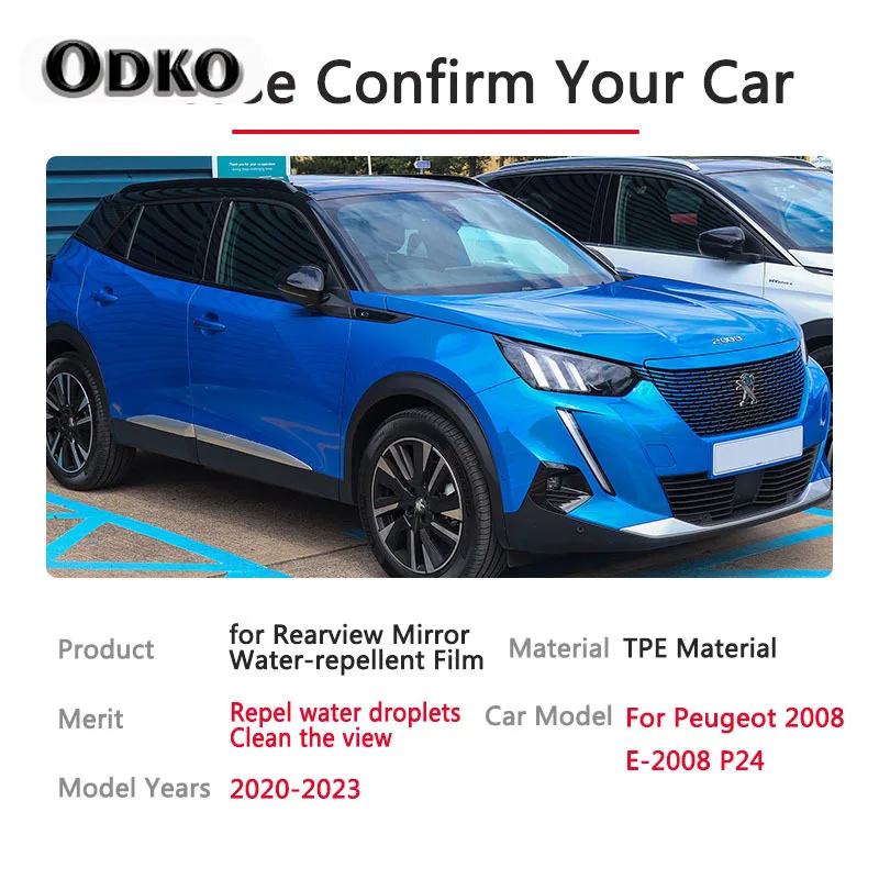 for Peugeot 2008 E-2008 P24 2020 2021 2022 2023 Rearview Mirror Film HD Anti-Fog Rainproof Auto Mirror Stickers Car Accessories