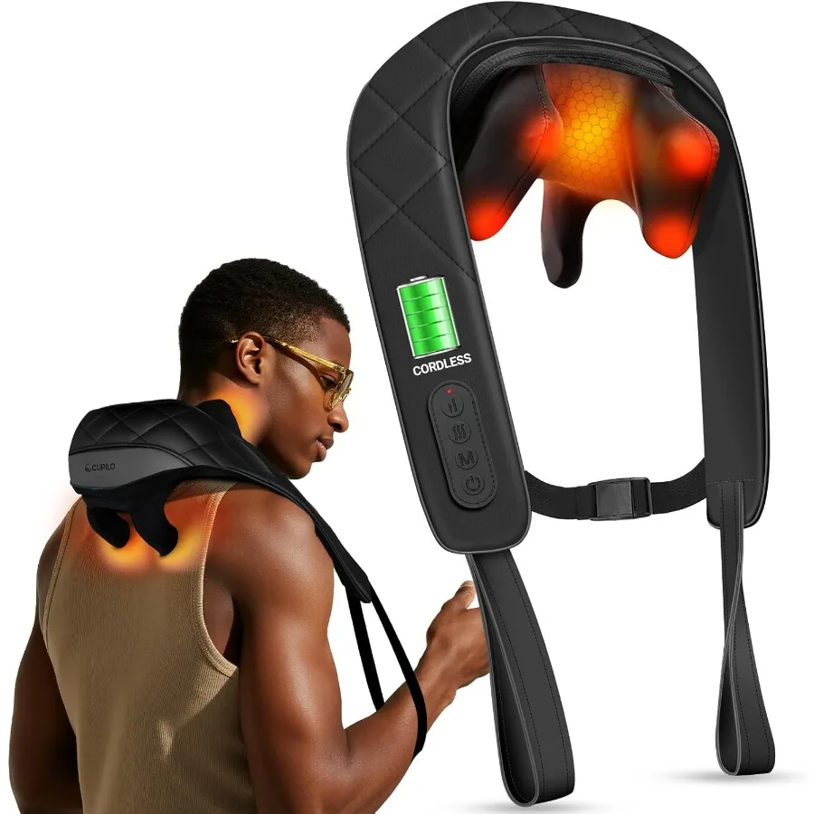 

Беспроводной массажер для шеи с подогревом для облегчения разминания глубоких тканей, электрическая подушка-массажер шиацу для шеи и плеч, идеально подходит f