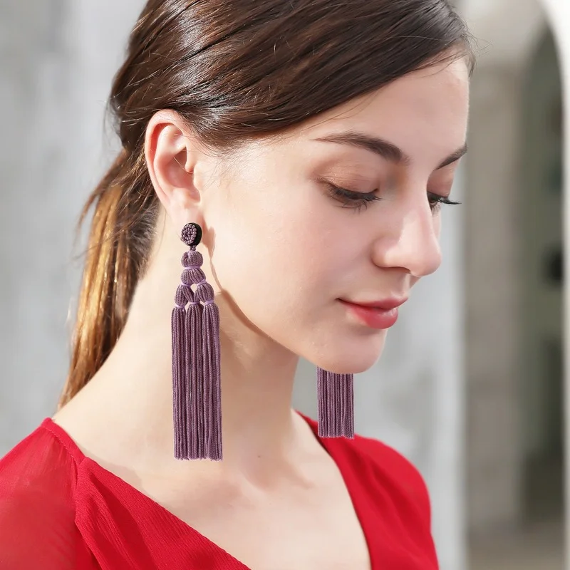 Wholesale Ethnic Style Hand-woven Tassel Earrings Women\'s European and American Fashion Rice Beads Rope Long Earrings Jewelry