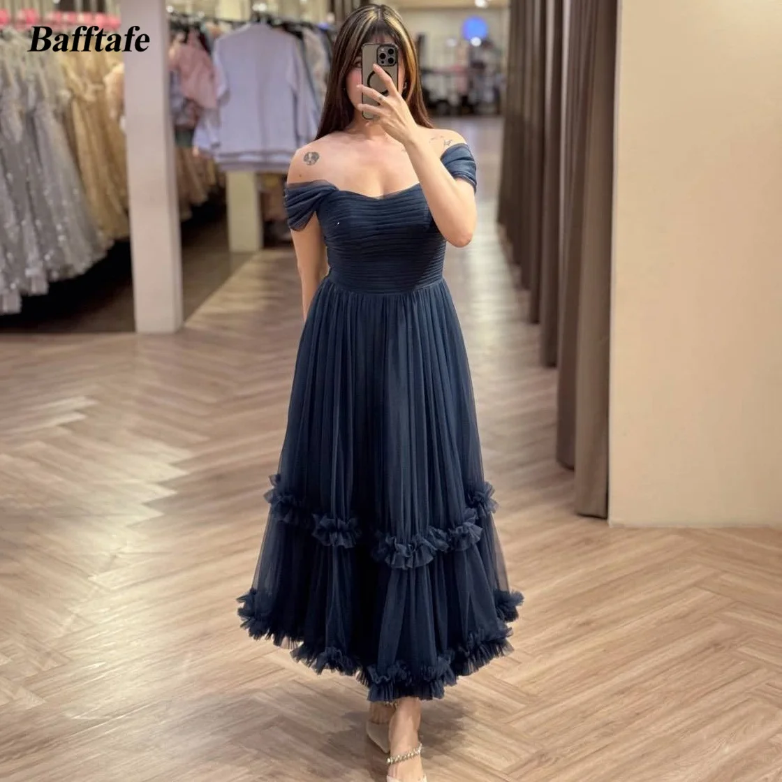 

Bafftafe A Line Tulle Prom Dresses Customized Pleats Women's Special Occasion Party Dress Short Formal Birthday Evening Gowns