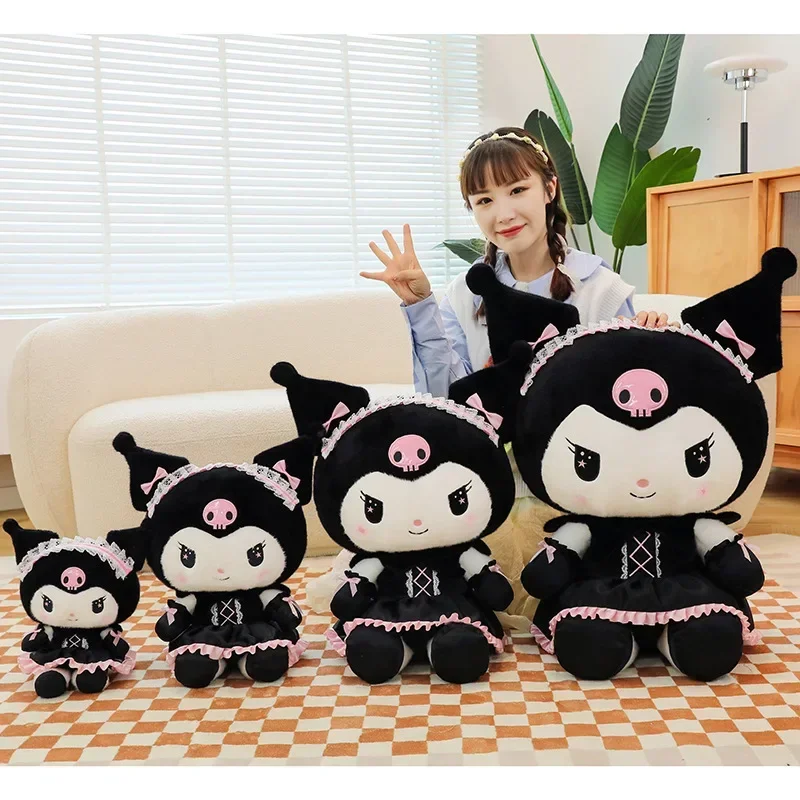 Sanrio-muñeco de peluche grande de Kuromi, almohada de cojín de sofá de dibujos animados Kawaii, falda oscura, uniforme de juguete, regalo de cumpleaños para niña