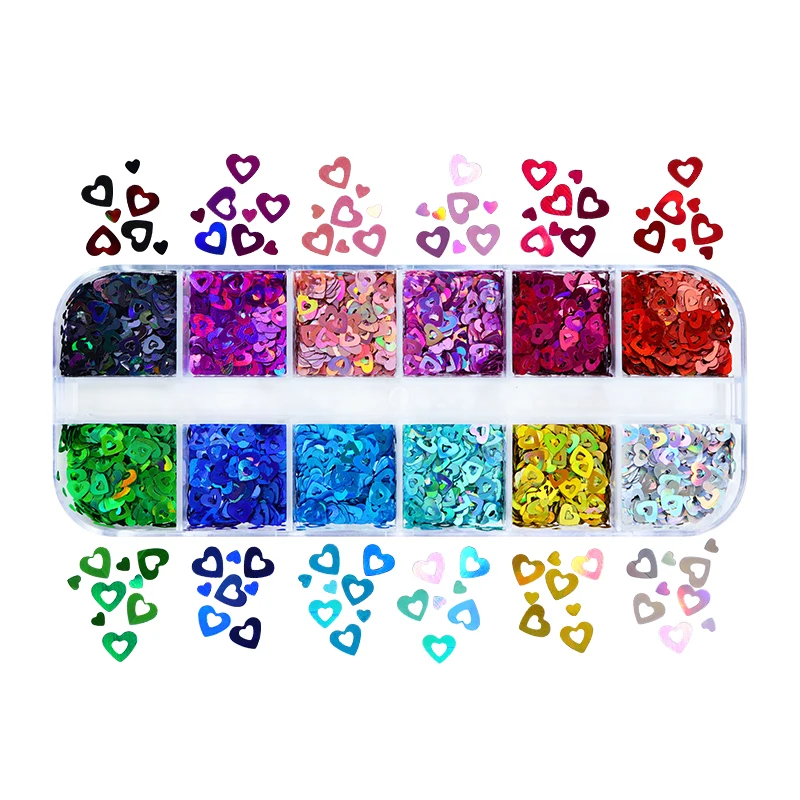 Resin Sequins Holographic Hollow Love Heart Epoxy Resin Filling Laser Heart Shape Paillettes Valentines Day Resin Crafts Fillers