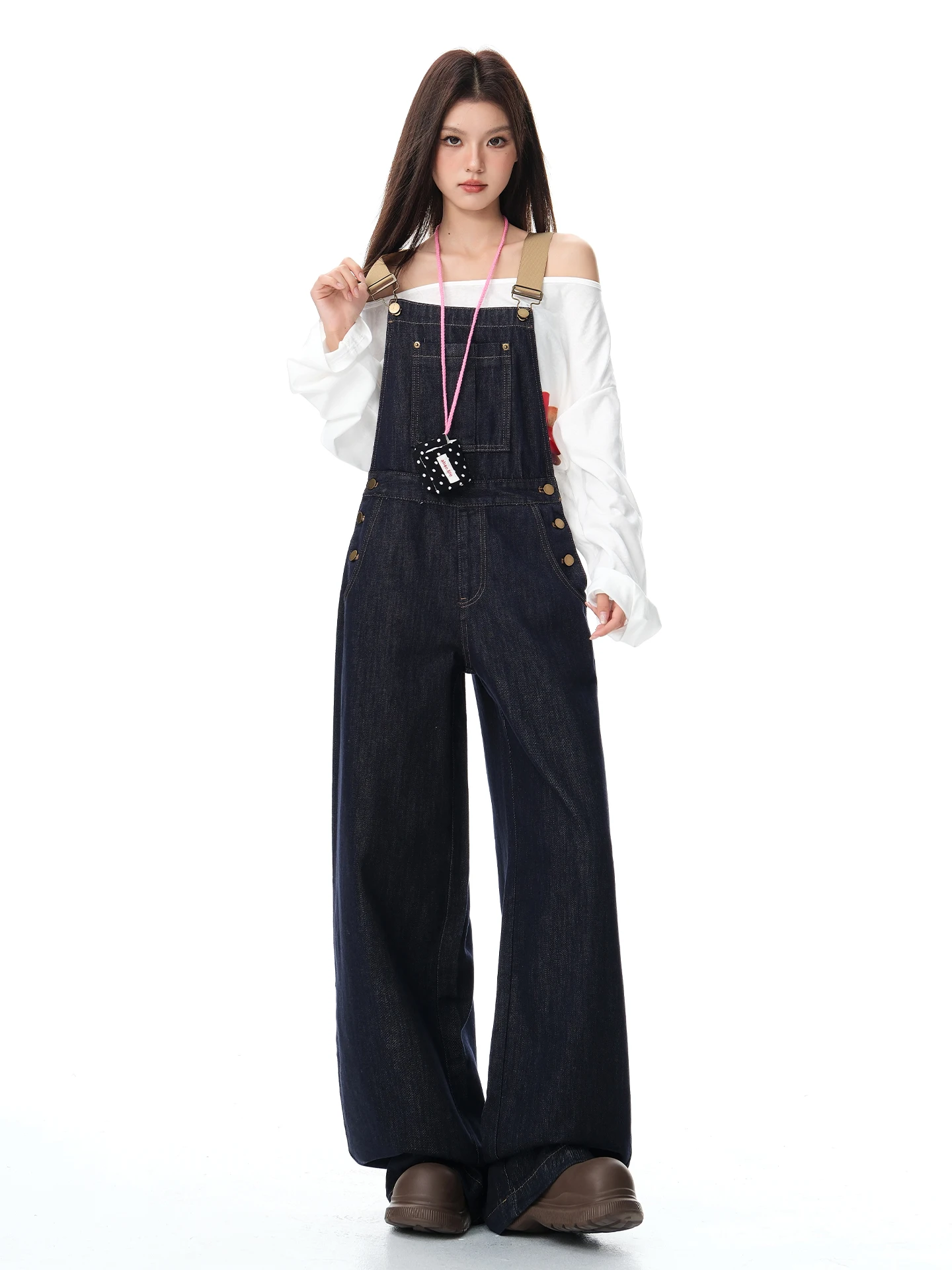 Vfvk Dżinsowe Ogrodniczki Damskie Sle 2025 Nowa Kolekcja Jesień Zima Luźne Odmładzające Uniwersalne Proste Nogawki Szerokie Nogawki Długość Do Podłogi