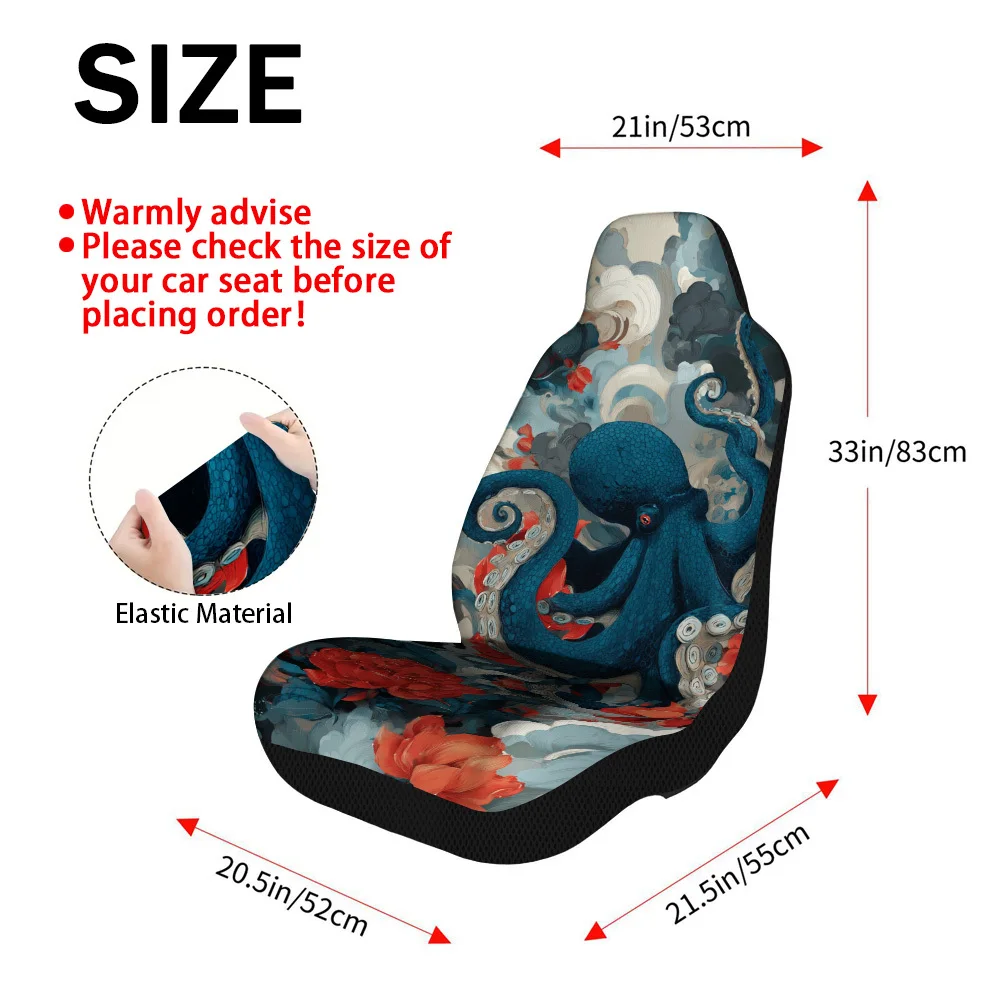 2pcs Octopus Floral Fusion Print Front Seat Covers | Durable, Foldable, Universal Fit, Polyester, Machine Washable, Ideal For Da