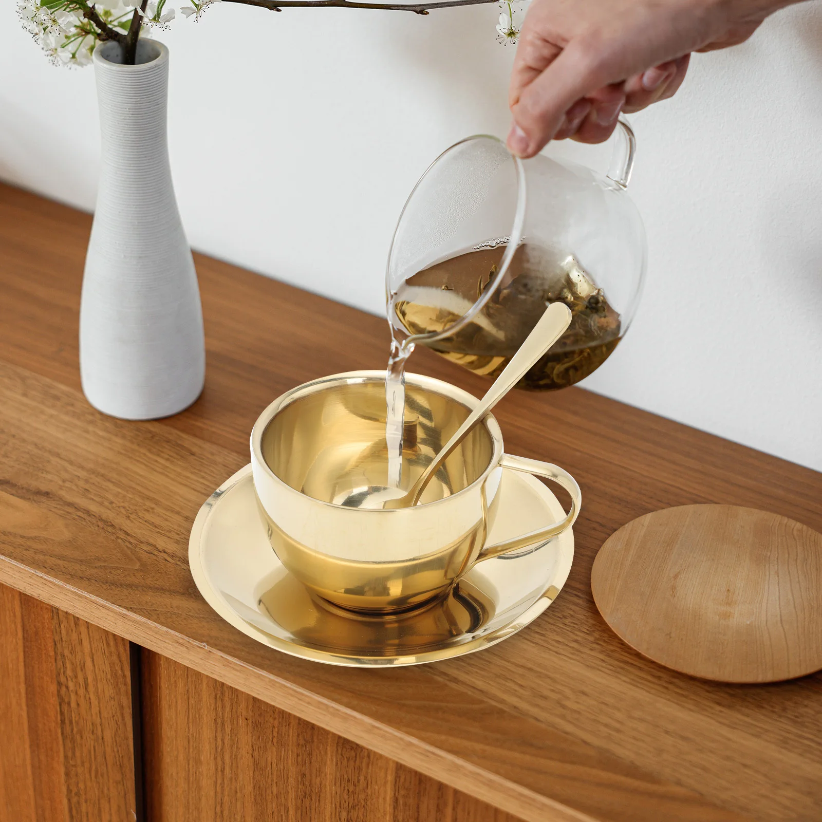 

1 set 1 Coffee Set Stainless Steel Mug Tea Cup Large Capacity Smooth Design Comfortable Grip For Milk Juice Cappuccino