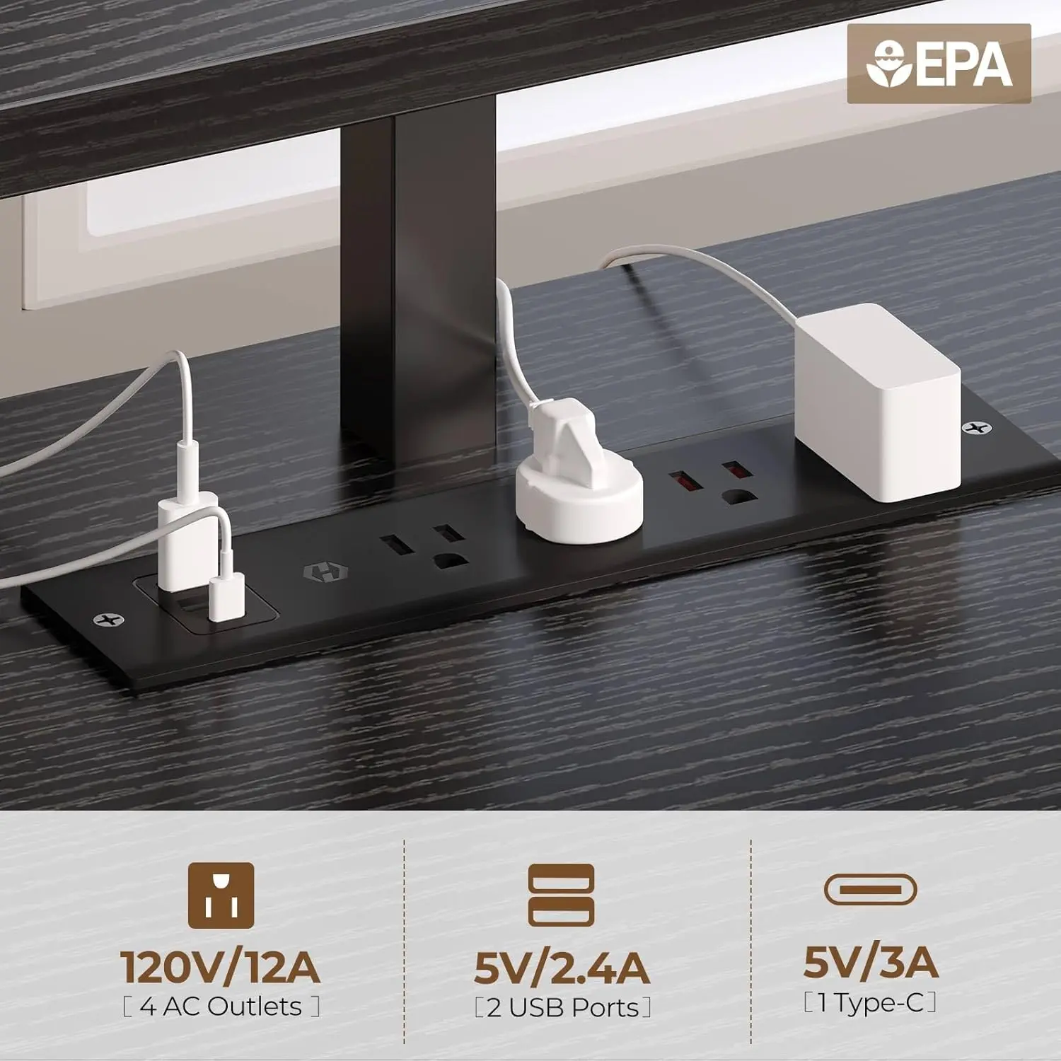 Rolanstar Computer Desk 59"" With File Drawer, Gaming Desk With Led Light & Power Outlets, Home Office Desk With File Cabinet &