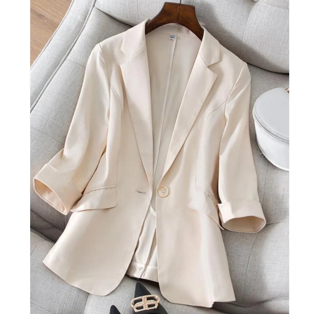 2025 봄 캐주얼 오피스 레이디 얇은 트렌디 블레이저 슬림 우아한 셔츠 싱글 버튼 올 매치 여성 자켓 올 매치 슈트 코트