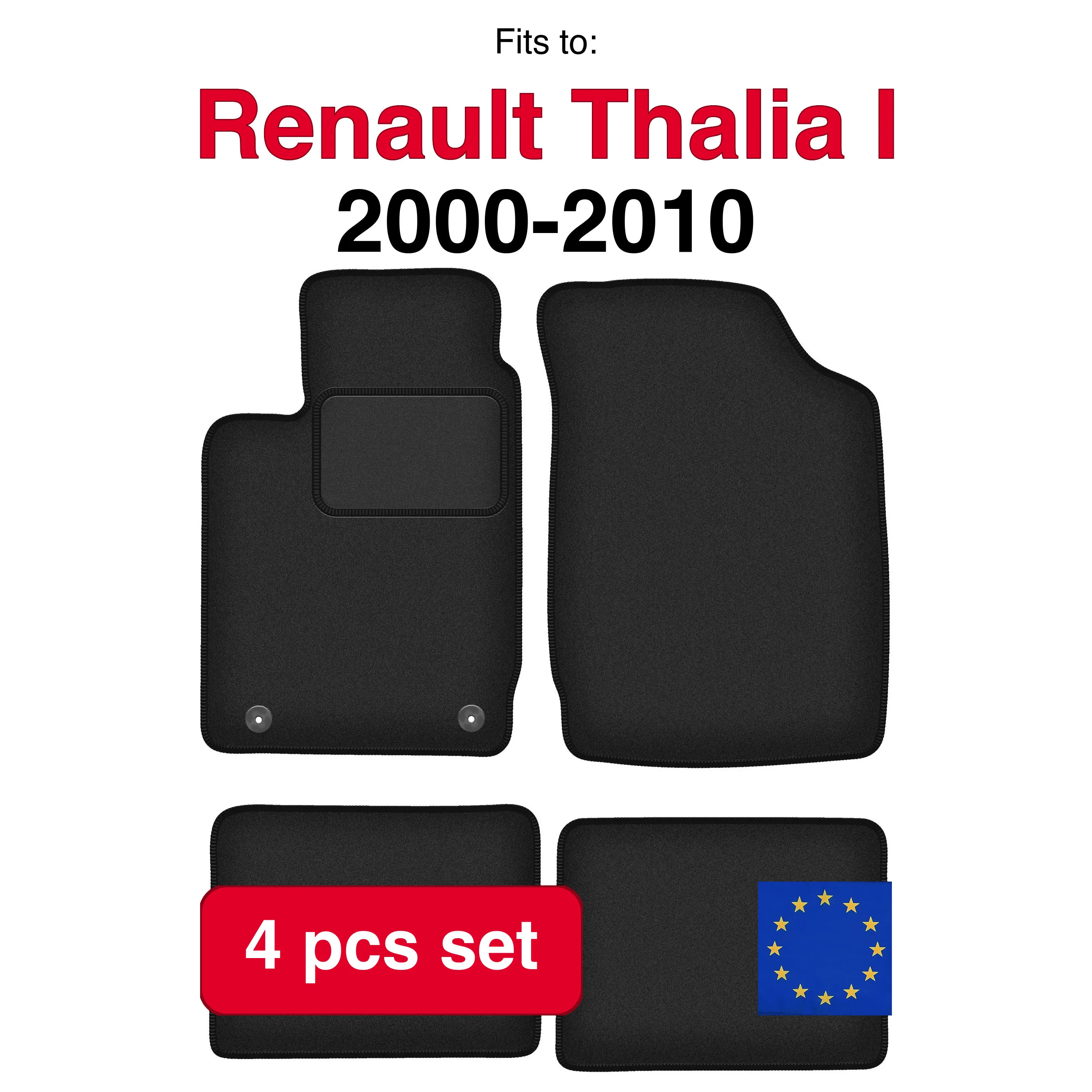 Tapis de voiture en velours pour Renault Clio II hayon (1998-2005)-noir (4 pièces)