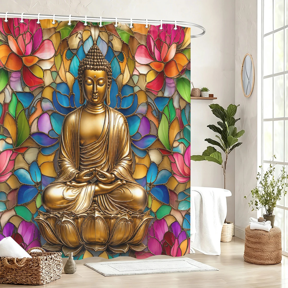 Artistic Pattern Polyester Bathtub Curtain - Creative Printed Shower Curtain for Bathroom Decor, Unique Bathing Space Ornament