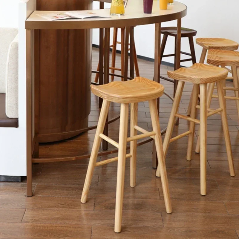 Silla de Bar comercial nórdica, taburete de comedor de madera maciza, taburete de cajero de recepción Simple moderno, asiento de Bar de madera