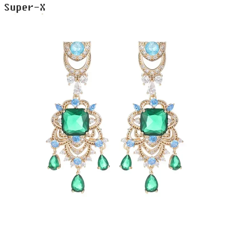 

Classy vintage Earrings red green white zircon shiny jewelry Bridal Wedding party long Drop pendant Earrings flower Female Gift