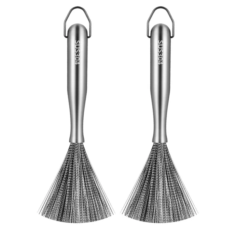 ABMI-para hierro fundido, ollas, sartenes, parrilla, estufas, 2 uds., juego de cepillos de acero inoxidable 304, depurador de Metal, para eliminar maletas difíciles,