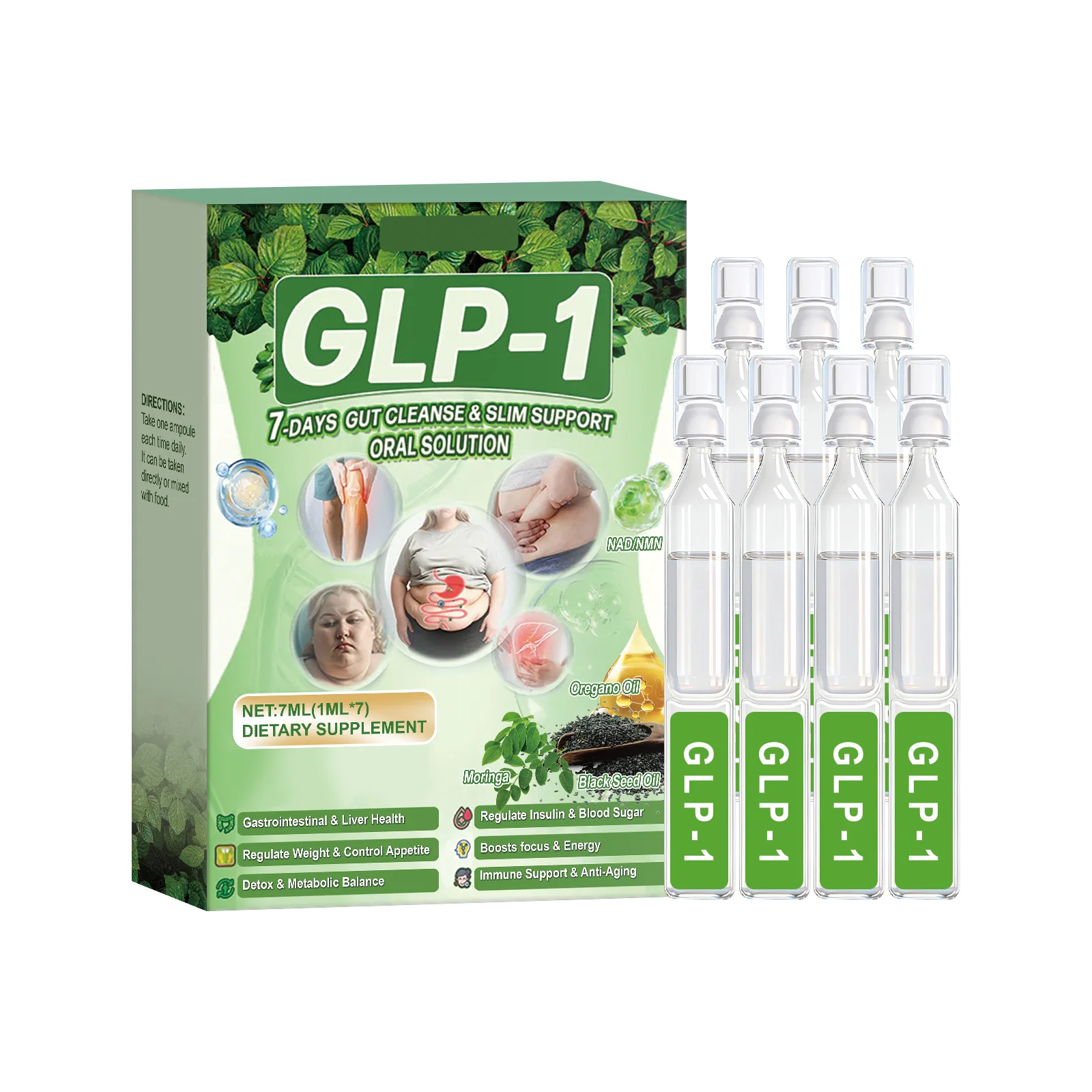 GLP-1 Powerful Weight Loss Drops Burn Fat Natural Herbs Maintain Blood Sugar Balance Quick Absorption Slimming Nutritional Drops