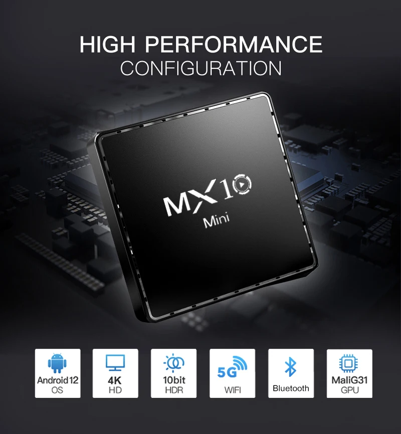 Android TV Box Allwinner H313 MX10 Mini multilingue BT4.1 Smart HDMI 2.0 Versione globale Certificato CE FCC Smart TV Box