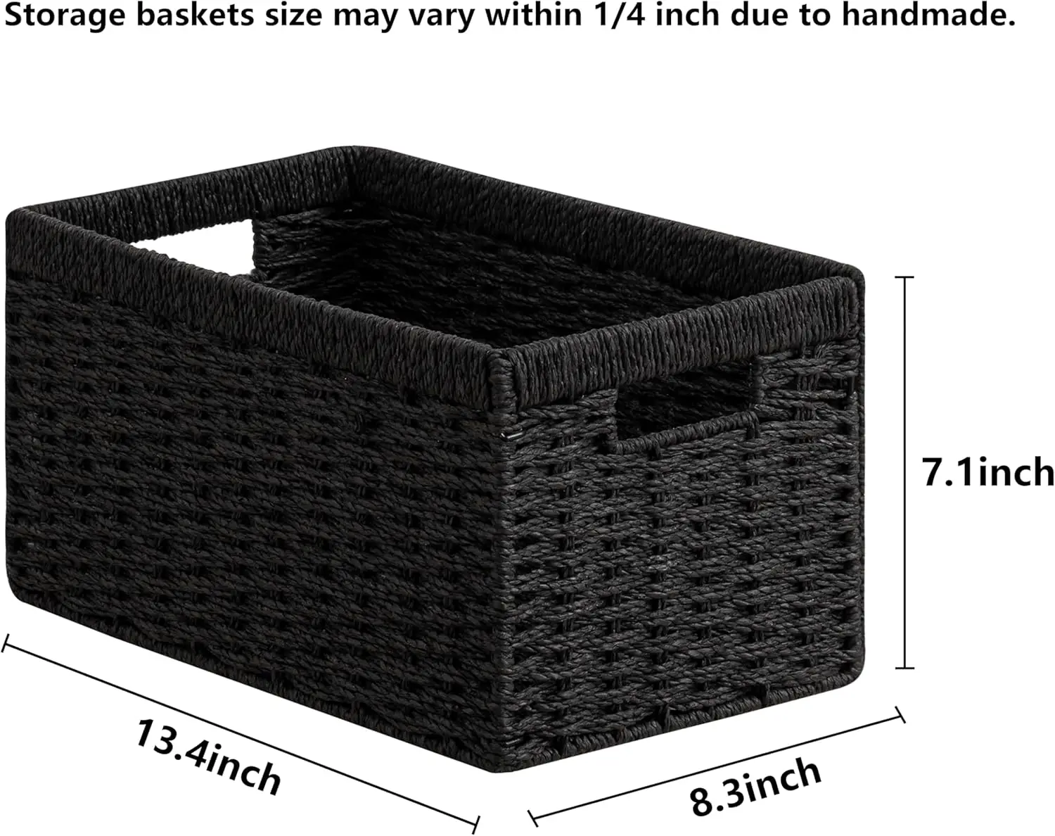 4-piece wicker basket, 13.4L×8.3H×7.1W inch, woven paper rope storage basket, foldable black.