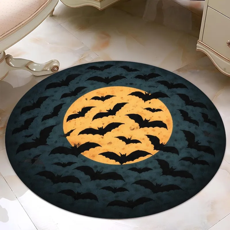 2D Visual Skeleton Deep Pit Round Area Rug Non Slip Horror Illusion Decor Mat Entryway Indoor Soft Floor Carpet for Bedroom
