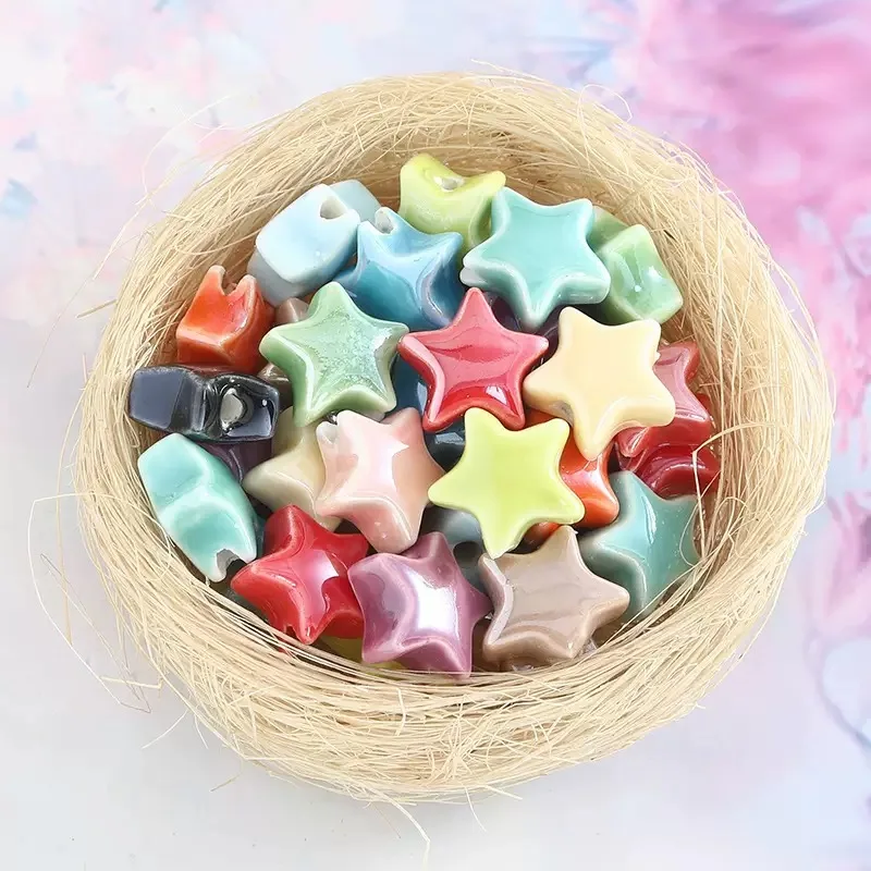 10pcs 15x14.3mm Star Ceramic Beads Colorful Loose Spacer Star Beads For Jewelry Making Spacer Beads DIY Bracelet Necklace