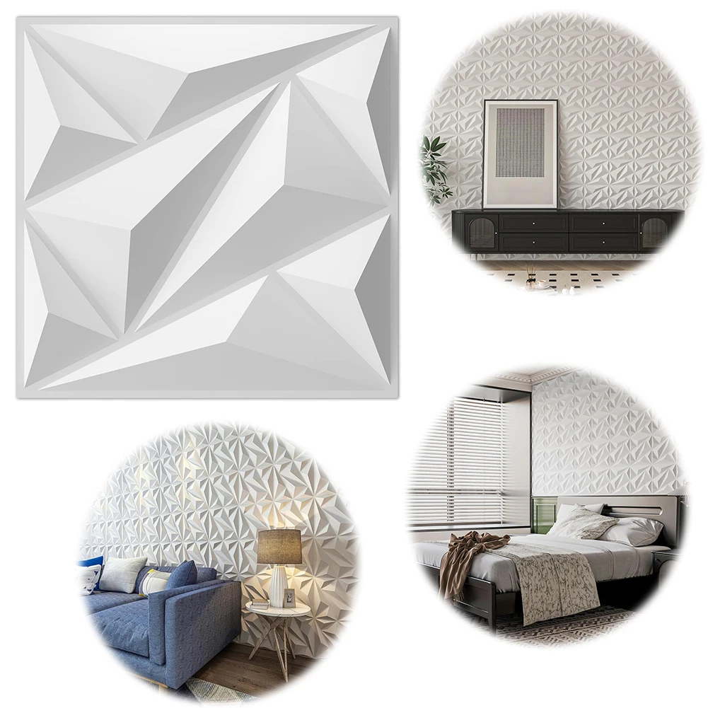 

50/100Pcs 3D Wall Panel Diamond 30x30cm PVC Accent Textured Wall Panels Black/White Wall Covering Panels for Interior Wall Decor