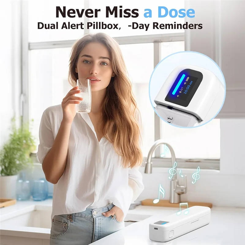 ABAE-Smart Pill Organizer With APP, Bluetooth Enabled, 7 Day Daily Once A Day Pill Dispenser, Alarm Function, Weekly Travel Case