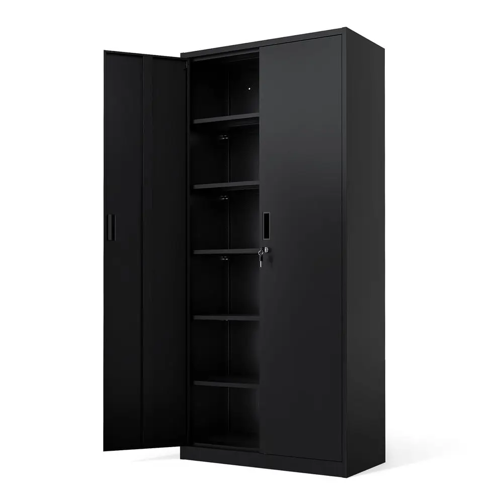 

Металлический гаражный шкаф для хранения с 2 дверцами и 5 регулируемыми полками, высокий стальной запираемый шкаф для документов (71 дюйм), запираемые шкафы для инструментов