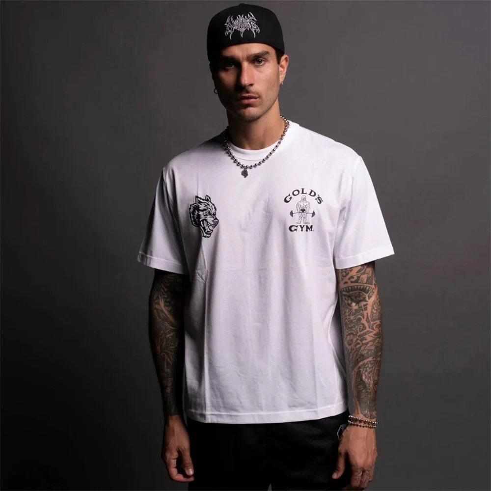Darcs Wolves Club موضة اللياقة البدنية الجري الرجال تي شيرت الأمريكية زوجين تي شيرت الجرافيك الطباعة القطن طاقم الرقبة الرجال CBUM رياضة القمم