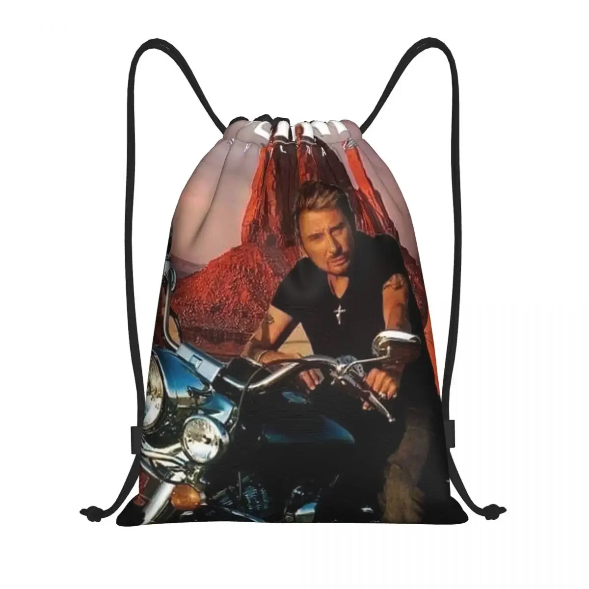 

Custom Motorcycle Johnny Hallyday Drawstring Bags for Training Yoga Backpacks Men Women French Rock Singer Sports Gym Sackpack