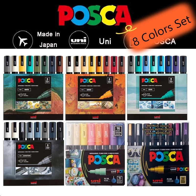 

POSCA UNI акриловый маркер, 8 шт., цветной набор, PC-1 м/3 м/5 м/8 К/17 К, профессиональные раскраски, канцелярские принадлежности, принадлежности для художественной живописи, подарок «сделай сам»