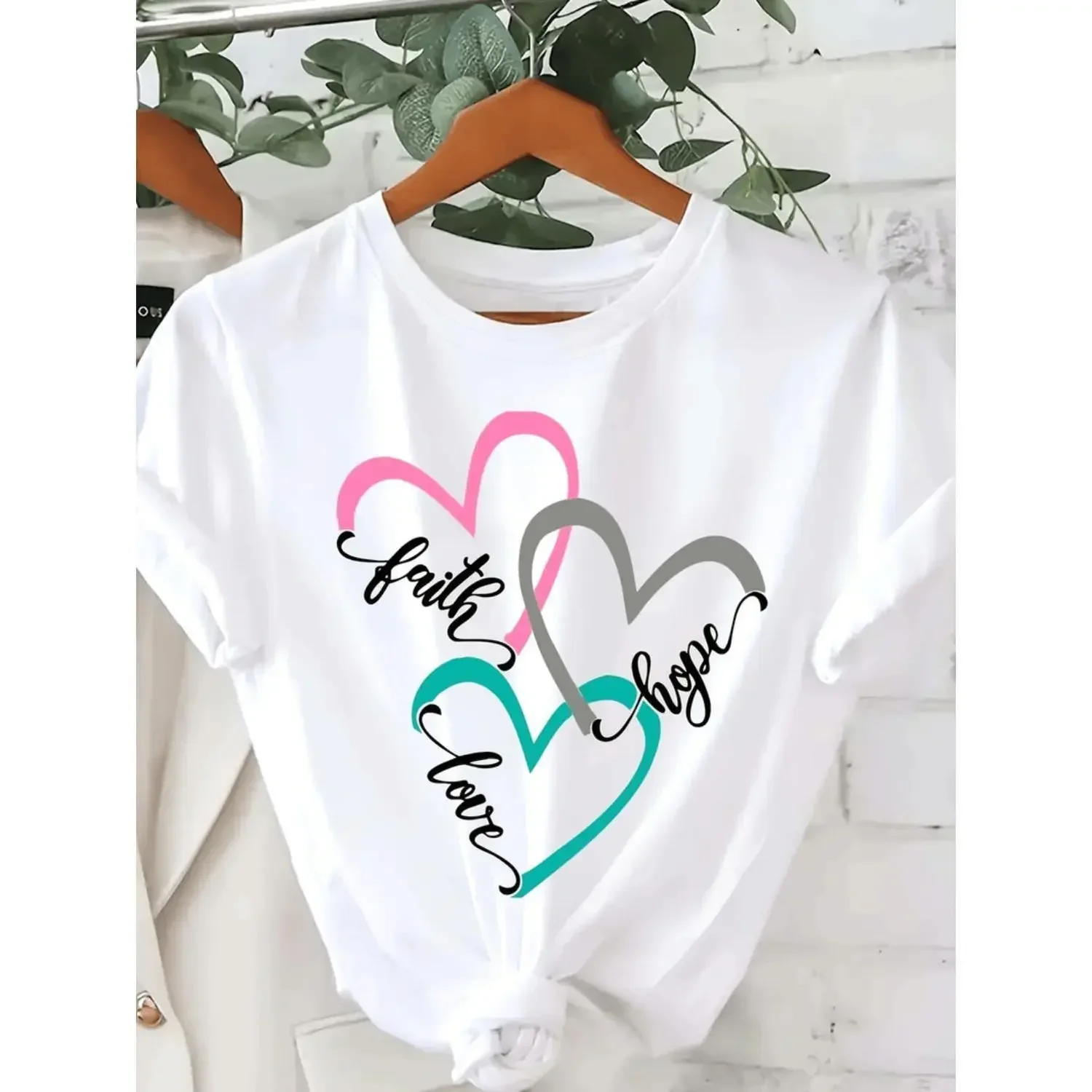 Women's Faith Love Hope Graphic T-Shirt Casual Oversized  Top with Short Sleeves Clothes Summer Aesthetics Tops Free Shipping