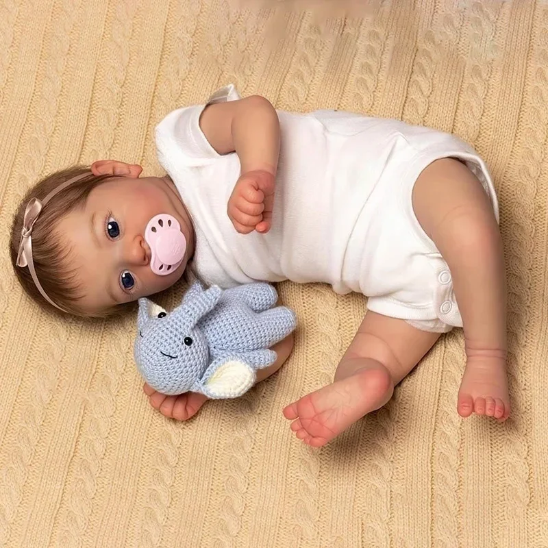 45cm Reborn Baby Doll Felicia Already Finished Doll with Rooted Hair Newborn Baby 3D Skin Visible Veins Real Looking Baby Dolls