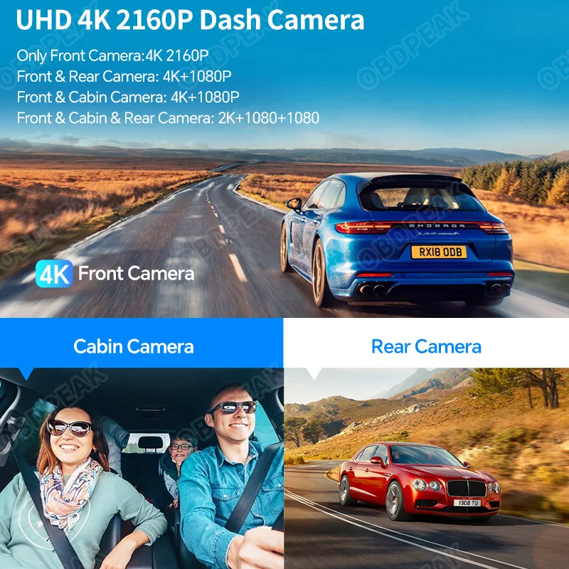 4K Dash Cam M9  3 Channel  Built-in GPS WiFi Camera Car DVR  24H Parking Monitor Support Rear or Interior Cam