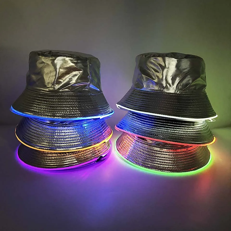 Fluorescent Luminous Gentleman Gold Hat LED Glowing Cap For Men Masquerade Party Supplies Neon Light Up Hat Bar Club Props