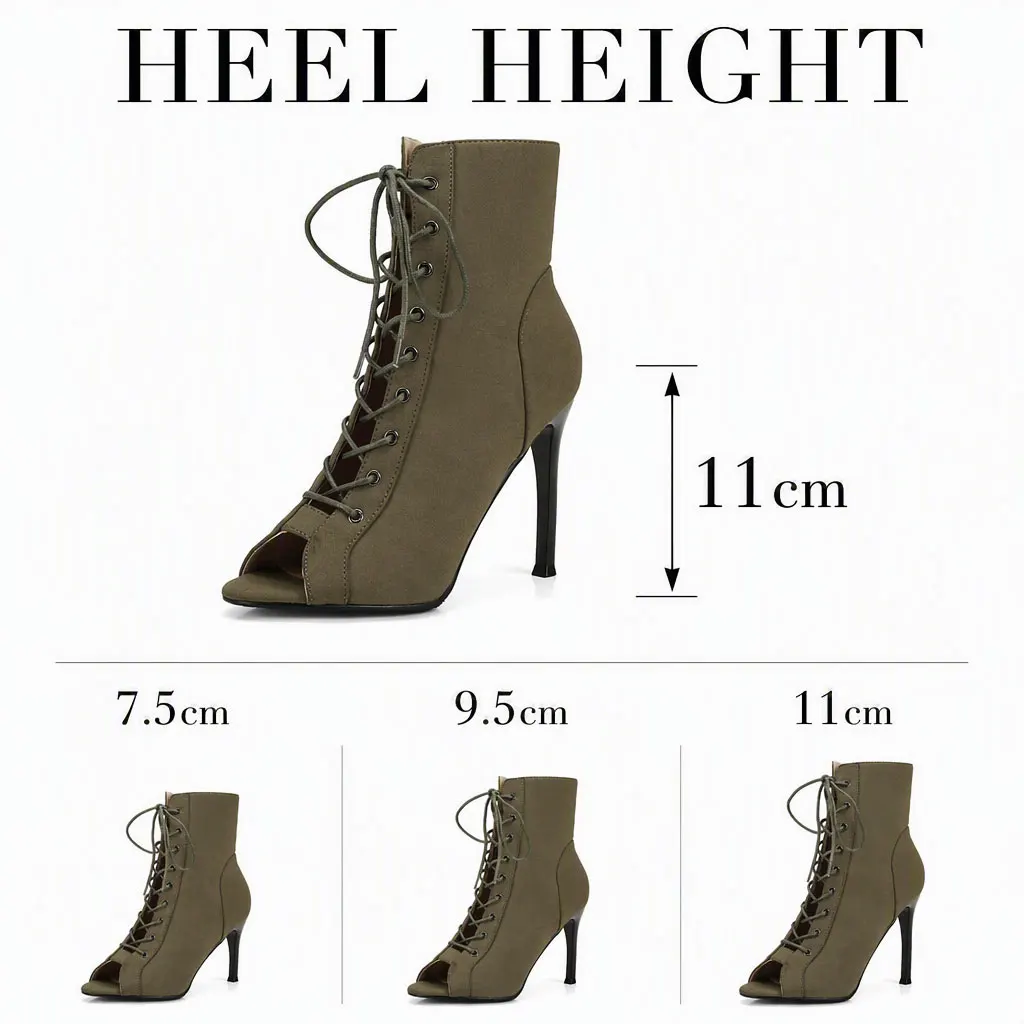 Women Sexy Pump Stilettos Platform Latin Dance Shoes Lace-up Short Boots Jazz High Heels Dance Boots for Woman