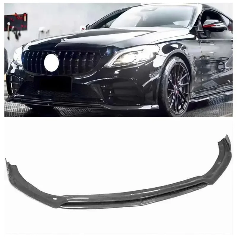 Real Carbon Fiber Front Bumper Lip Splitters Flaps Spoiler Body Kit Cover For Benz C Class W205 C205 Coupe C43 2019 2020 2021