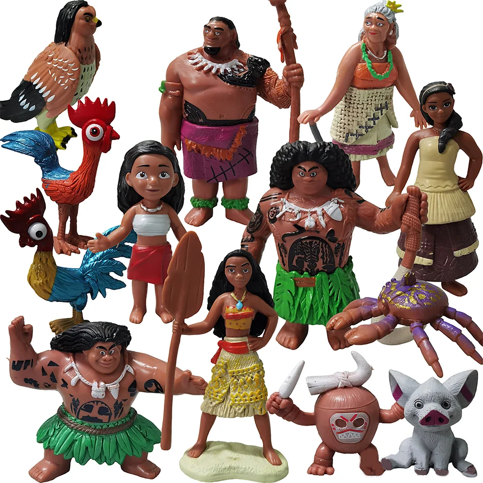 10 unids/set Moana Anime juguetes Maui Gramma Tala Tui Tamatoa Heihei gallo Pua cerdo halcón Pvc modelo niños Hobby rega