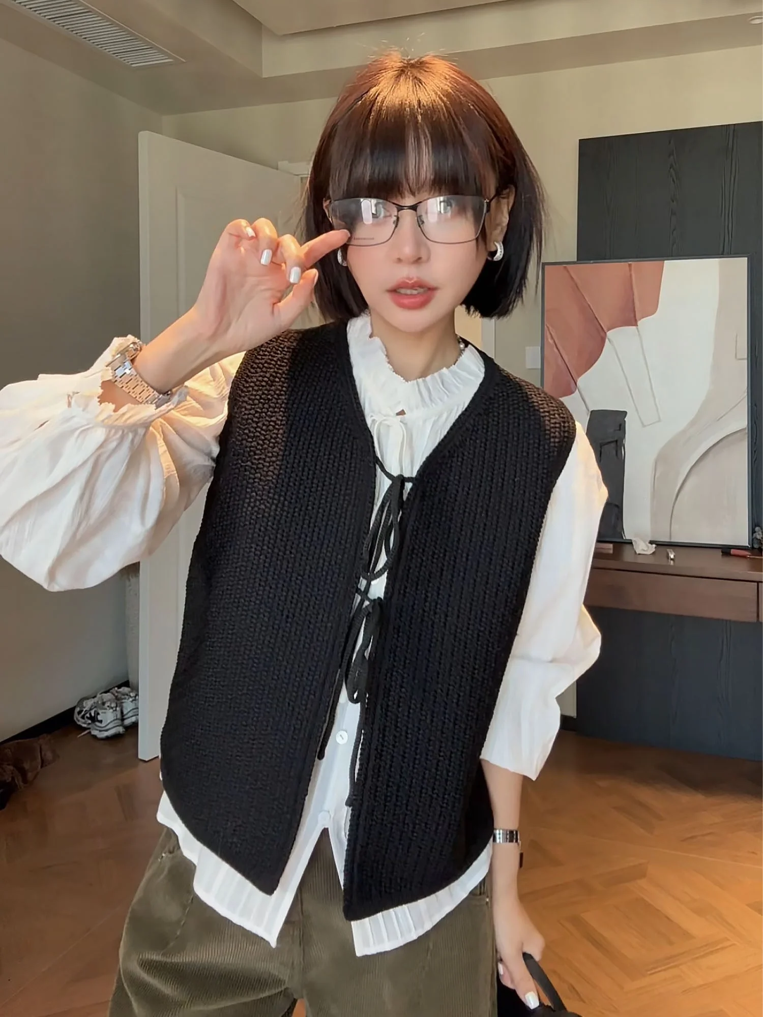 

Loose Knitted Cardigan Vest for plus Size Women Early Spring Lazy Sle High End Feeling oulder Bared Outerwear Top