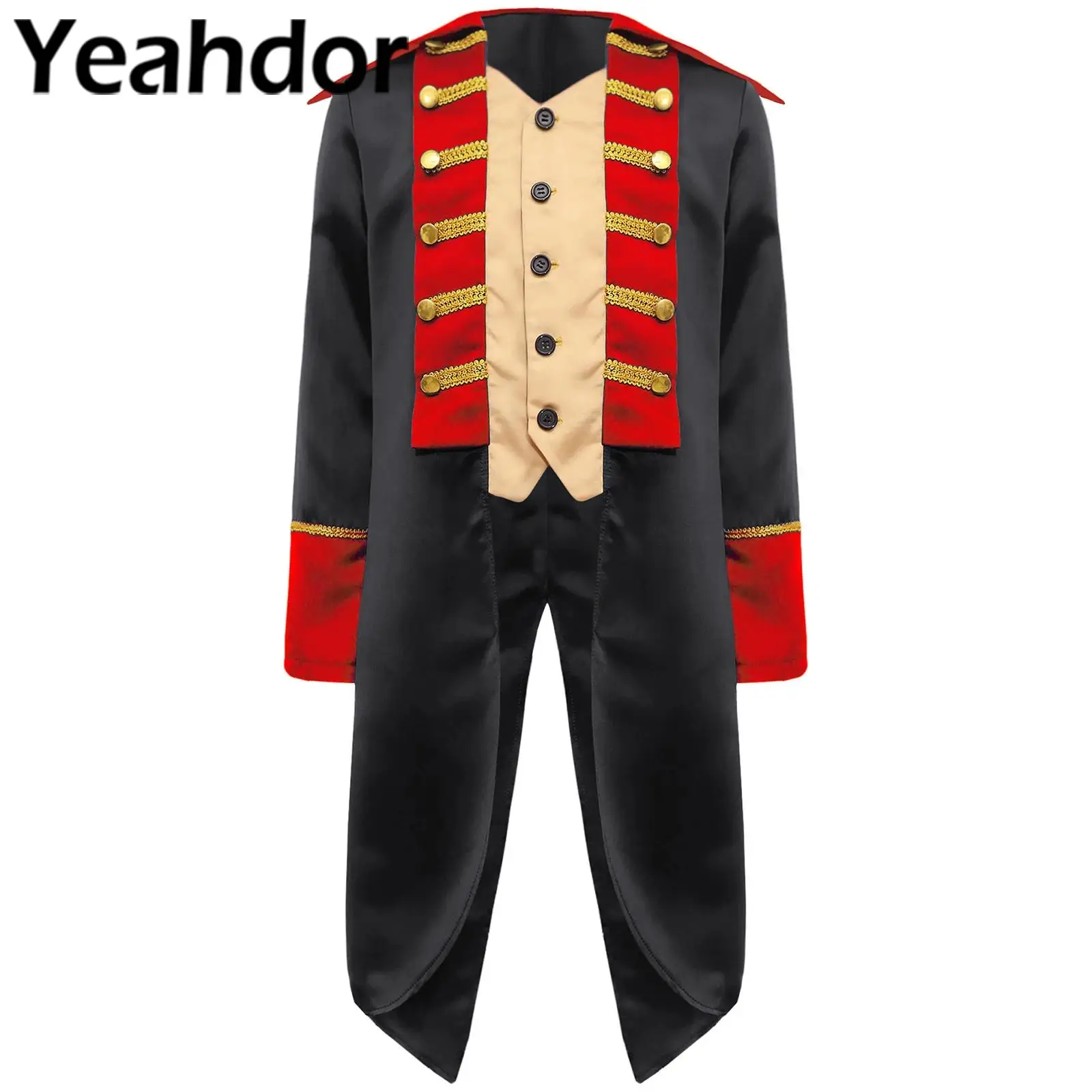 Kids Revolutionary War Cosplay Costume Boys Colonial Dress Up British Red Coat Tailcoat Children Napoleon Halloween Roleplay