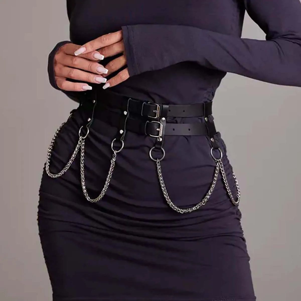 Women Trend Punk Belt Decoration Belt With Chain Fashion Leather Waist Belt Female Street Style Gothic Clothing Accessories