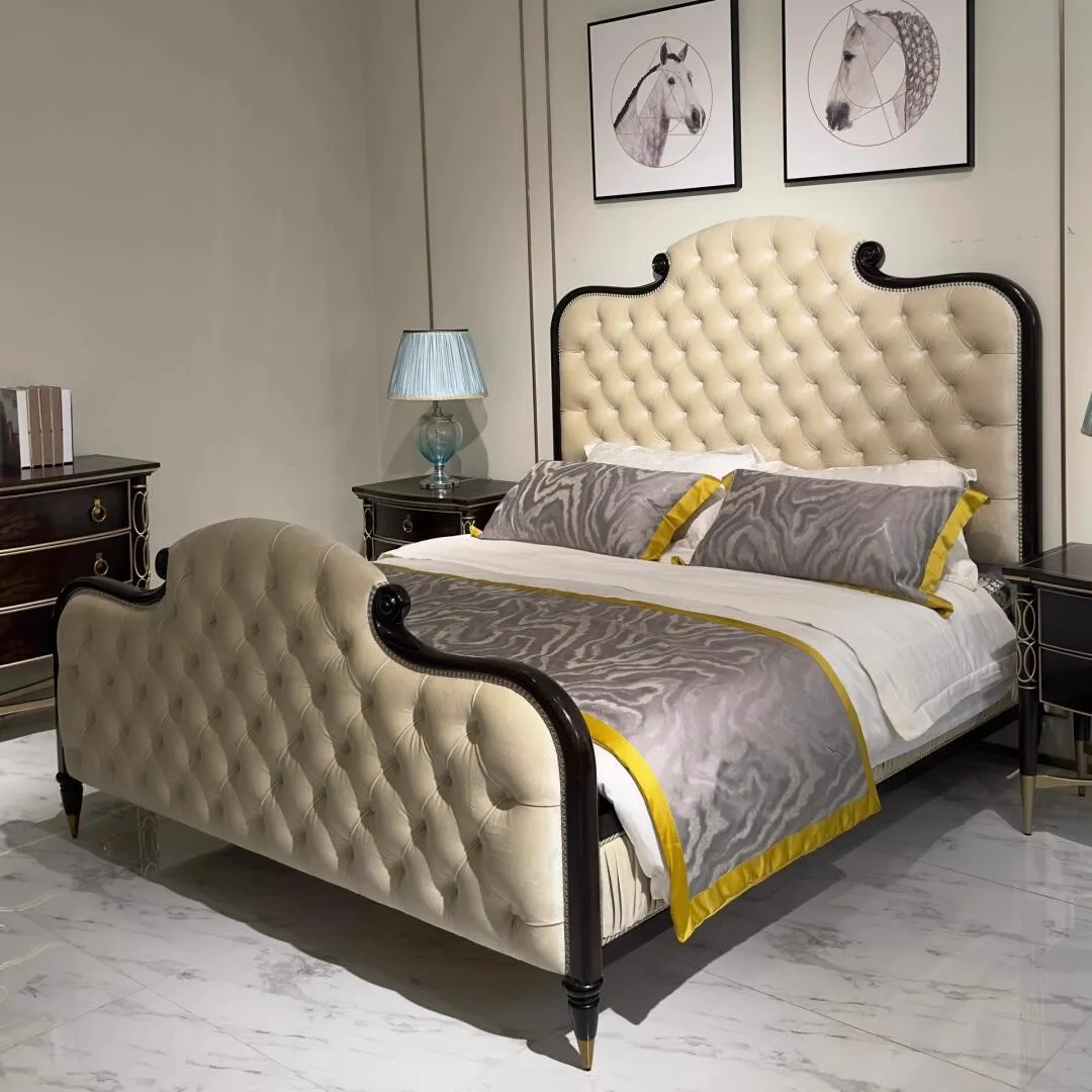 

Solid wood fabric bed, villa assembly furniture wedding bed 1.8 meters large bed