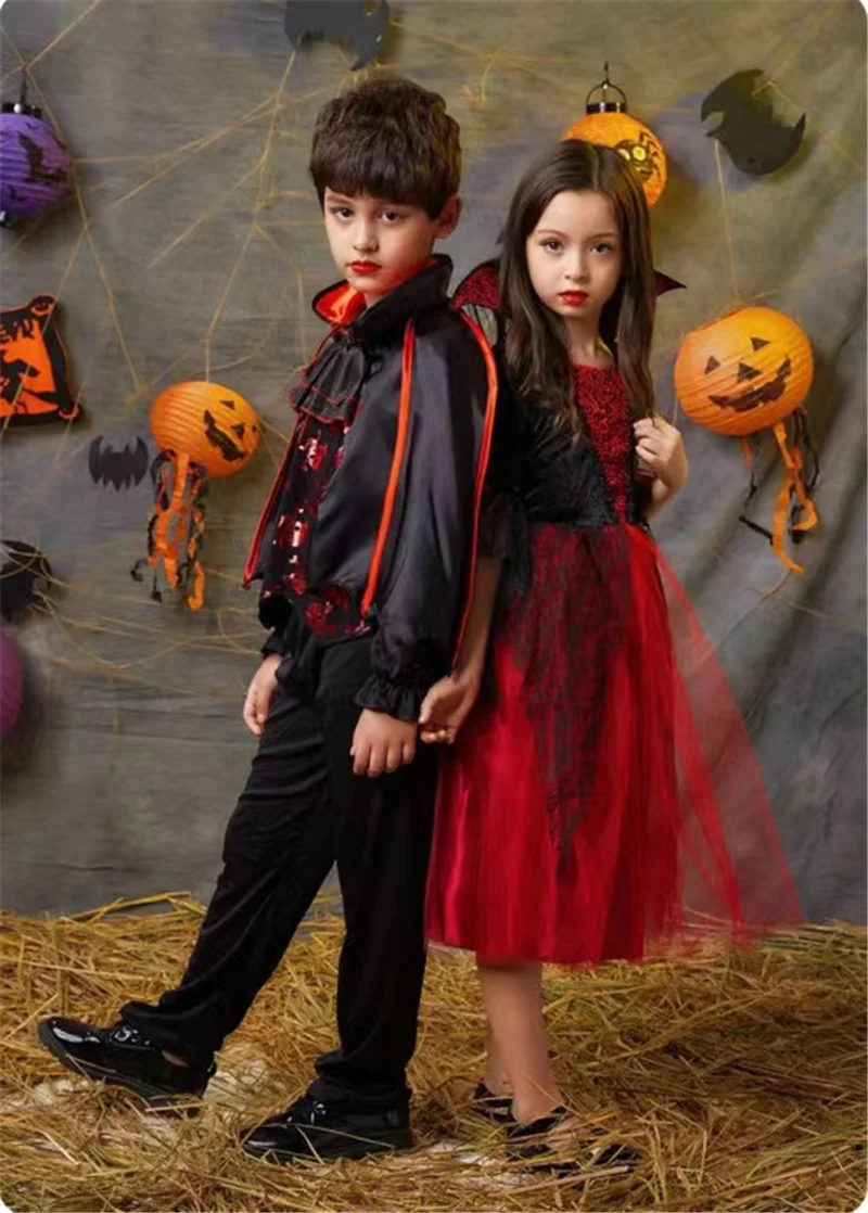 New Halloween Princess Dress Girls Boys Cosplay Costume Teen Patchwork Mesh Dress Big Kids Party Gown Outfits 2-14 Years