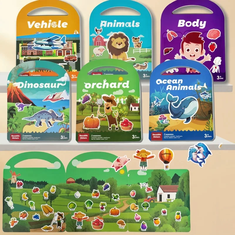 Waterproof Cartoon Sticker Activity Book for Kids – Washable & Reusable Stickers for Early Learning and Cognitive Development