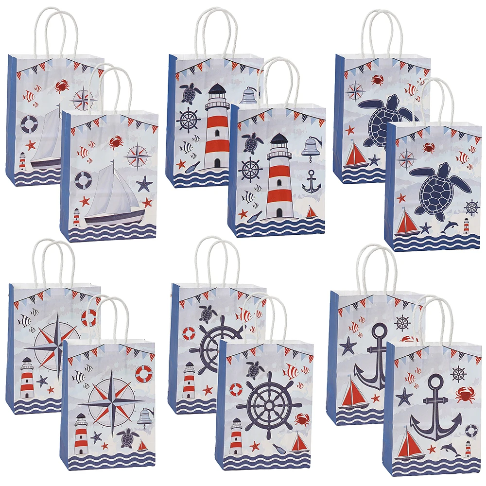 12Pcs Ocean Navigation Theme Paper Gift Packing Bags Cruise Anchors Candy Bag for Birthday Baby Shower Wedding Party Decoration