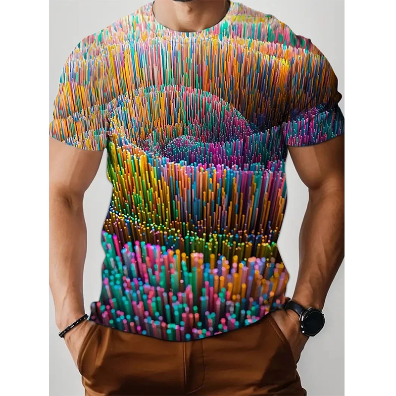 2025 New Stripe Print T-Shirts Street Hip Pop Men Fashion Casual Oversized O-Neck Short Sleeved Loose Tshirt Tees Tops Clothing