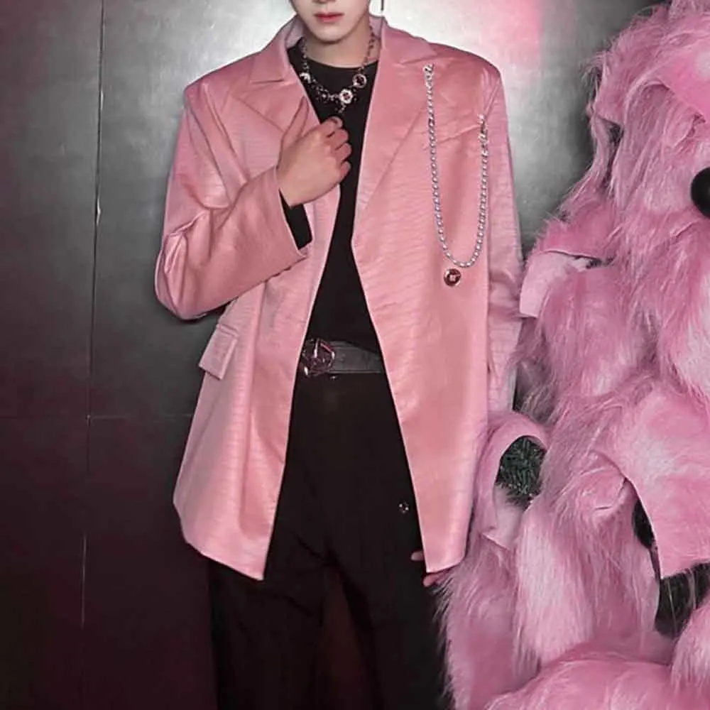 

Mens Fall Jacket Plain Nightclub Stage Performance Casual Suit Jacket Streetwear Fashion Versatile Trendy Campus Men'S Top 2025