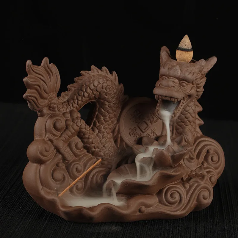 

Lucky Dragon Smoke Backflow Incense Burners Aroma Ceramic Crafts Ornaments Cone Tower Smell Censer Zen Room Stick Holders