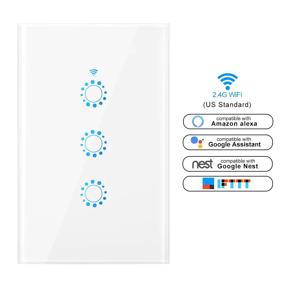 Waterproof 3gang  white 10A wifi switch button interruptor inteligente wifi work with alexa smart home contacto wifi inteligente