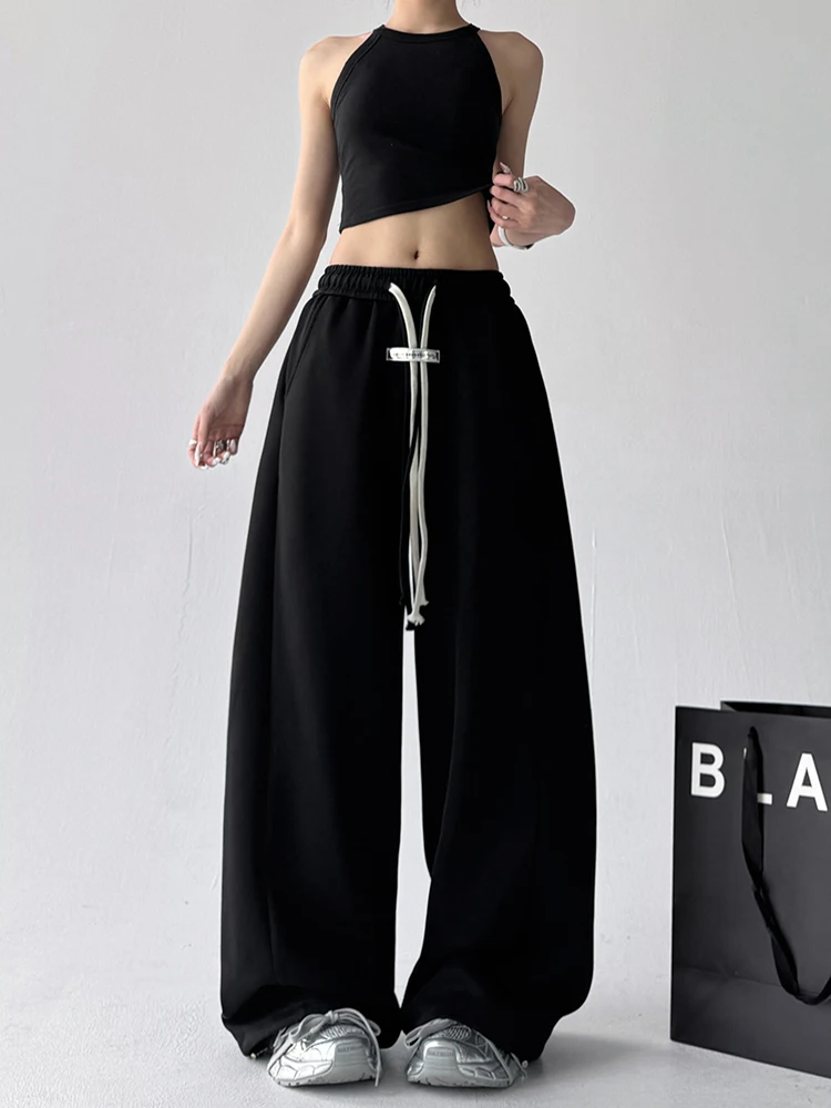 ارتفاع الخصر فضفاض واسعة الساق السراويل النسائية الموز السراويل عارضة الرياضة Sweatpants Dstring مريحة مزيج القطن السراويل
