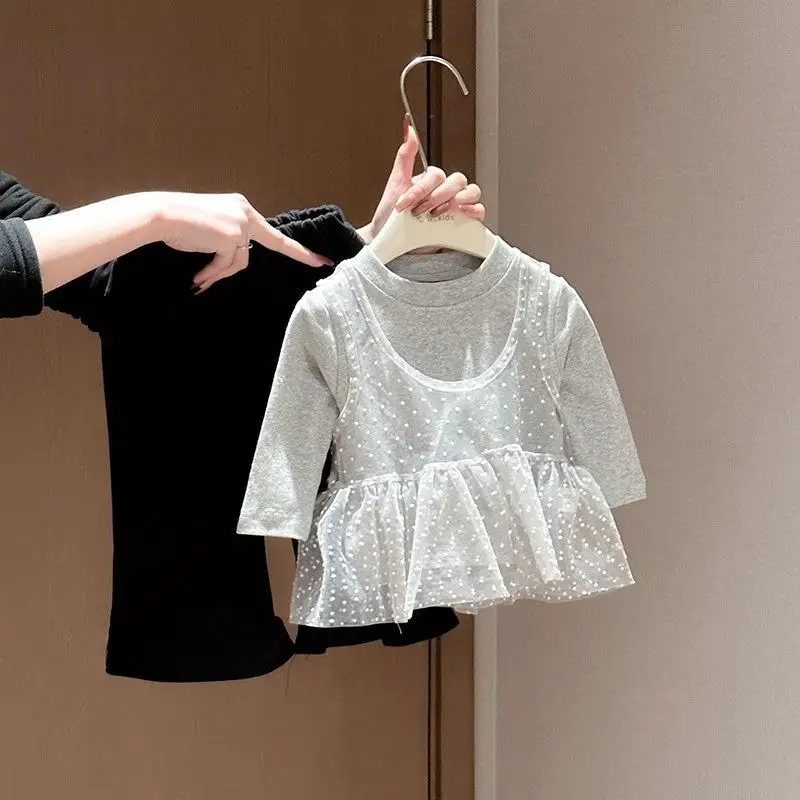 Baby Spring Stylish Versatile Long Sleeve Undershirt Outerwear Separates Two Piece Set Baby Girl Trendy Versatile Top