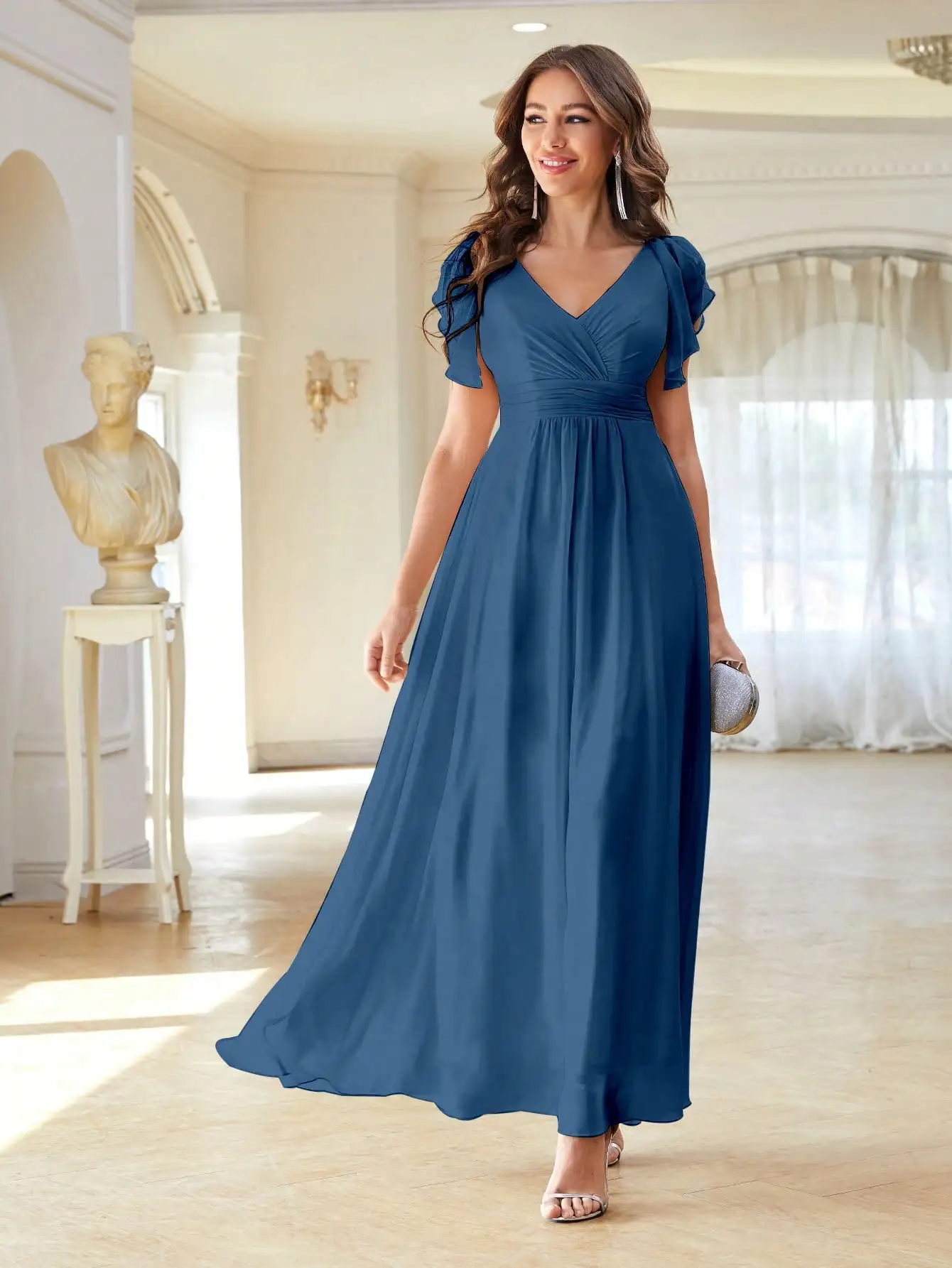 Unithorse Stevige Chiffon Bruidsmeisjesjurk Met Ruches