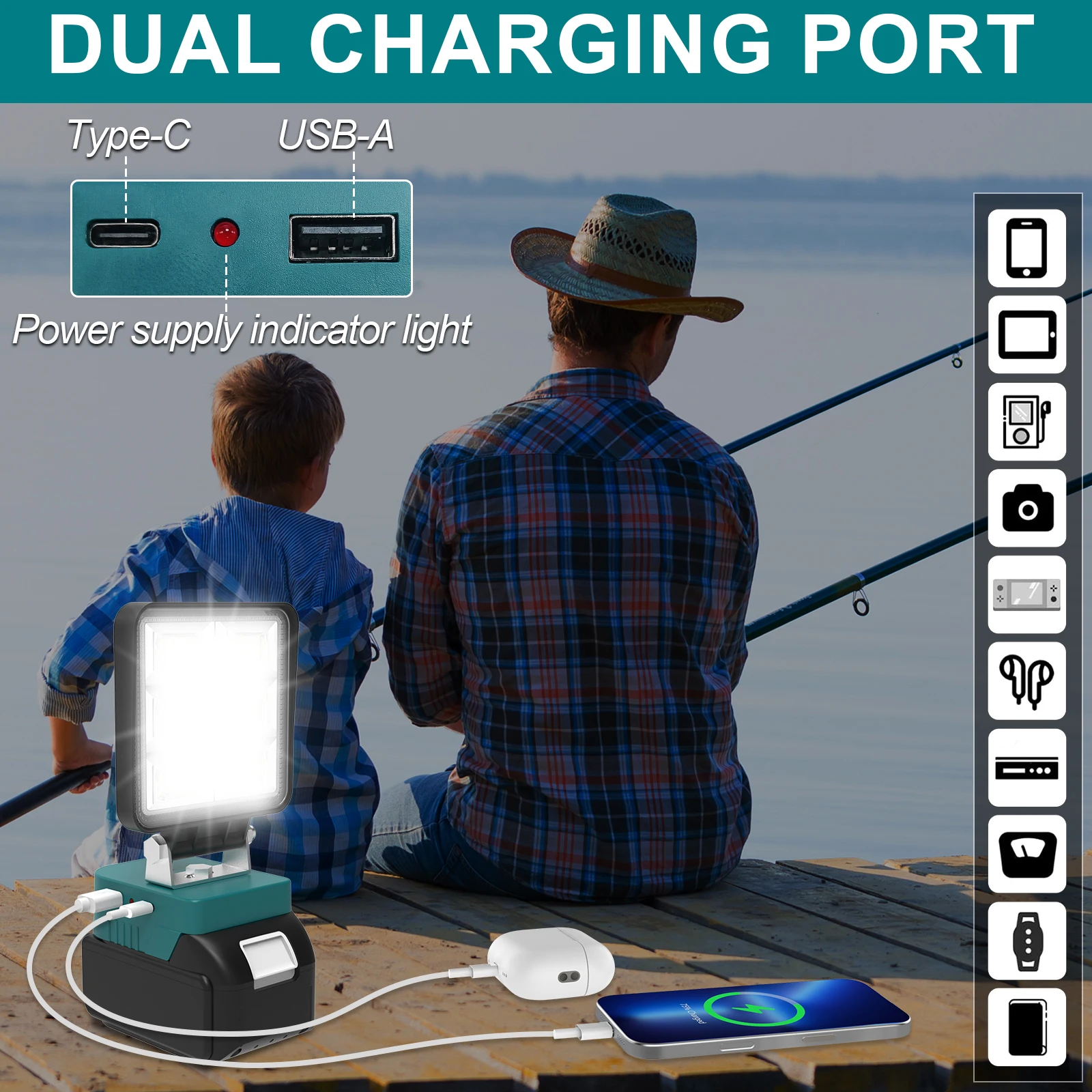 48 واط المحمولة LED ضوء العمل لديوالت/ميلووكي/ماكيتا 5200LM اللاسلكي ضوء العمل قاعدة قابلة للتعديل قابلة للشحن LED كشاف ضوء